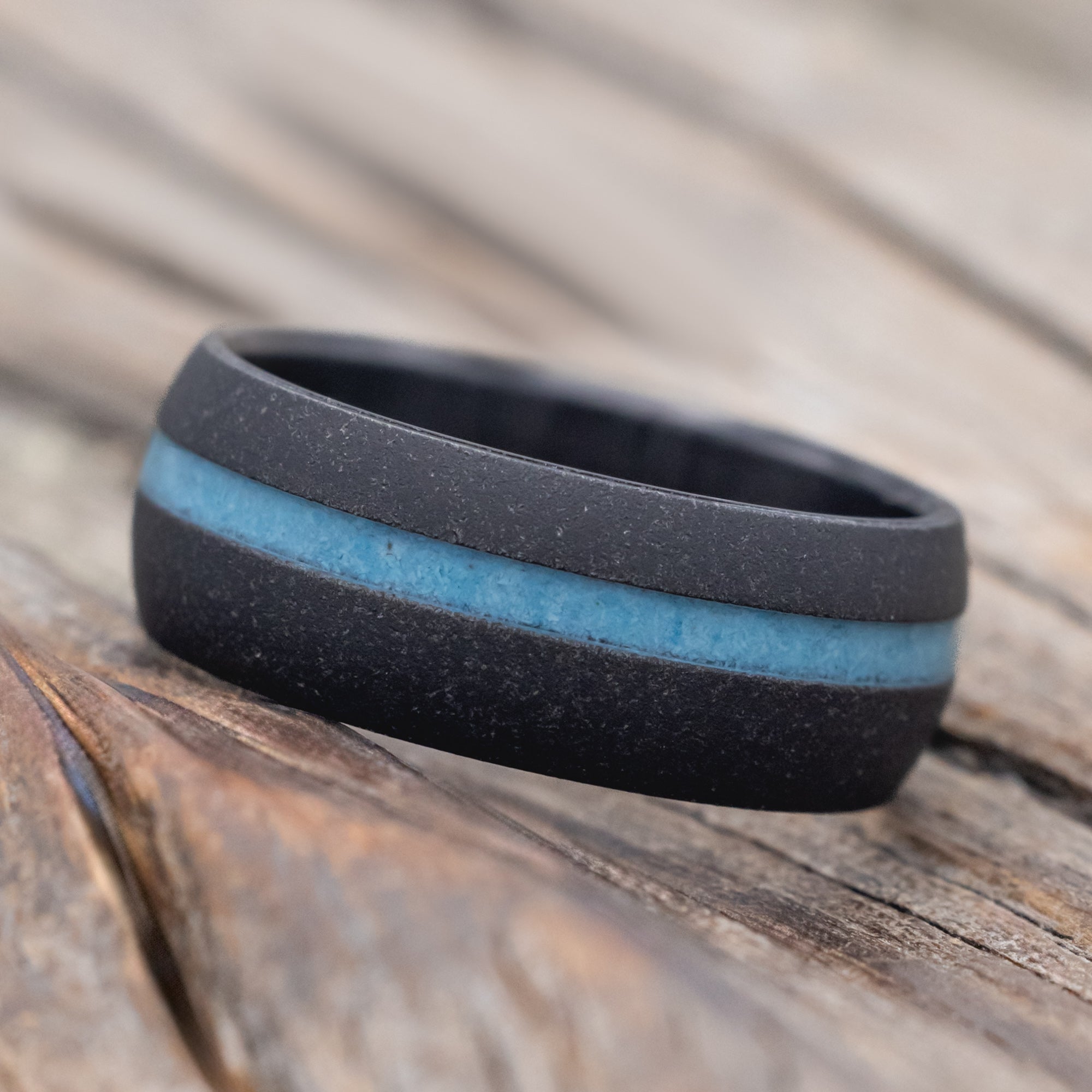 "VERTIGO" - DOMED TURQUOISE WEDDING BAND WITH SANDBLASTED FINISH-Staghead Designs