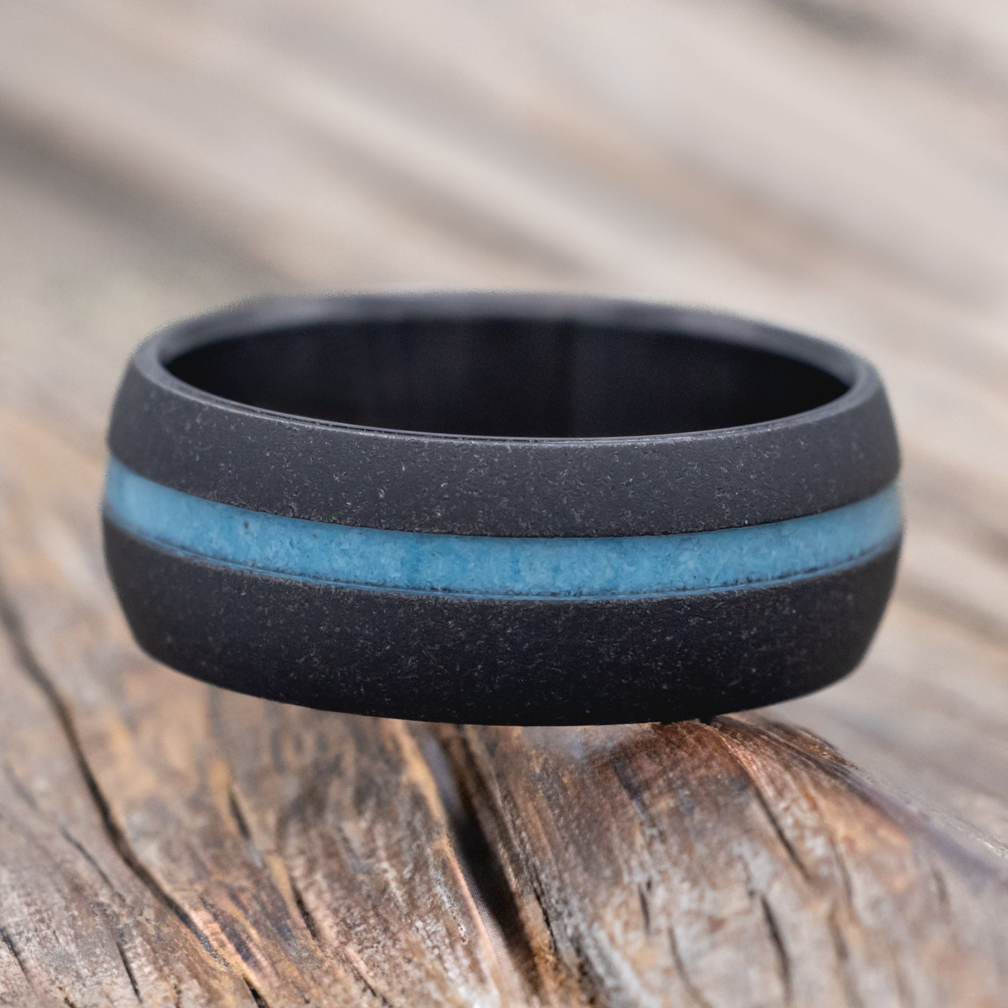 "VERTIGO" - DOMED TURQUOISE WEDDING BAND WITH SANDBLASTED FINISH-Staghead Designs