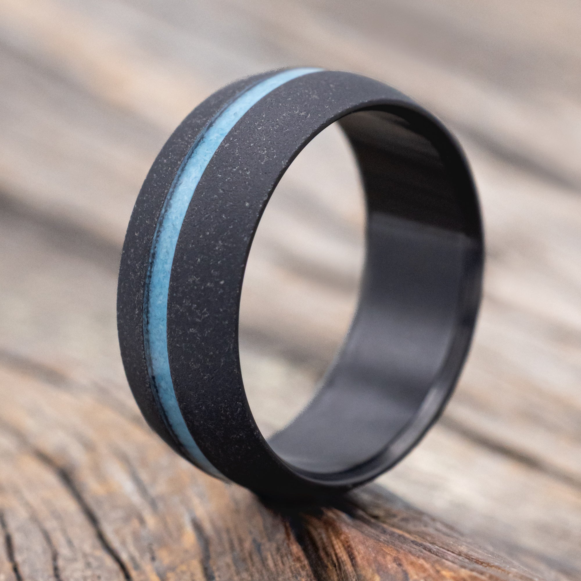 "VERTIGO" - DOMED TURQUOISE WEDDING BAND WITH SANDBLASTED FINISH-Staghead Designs