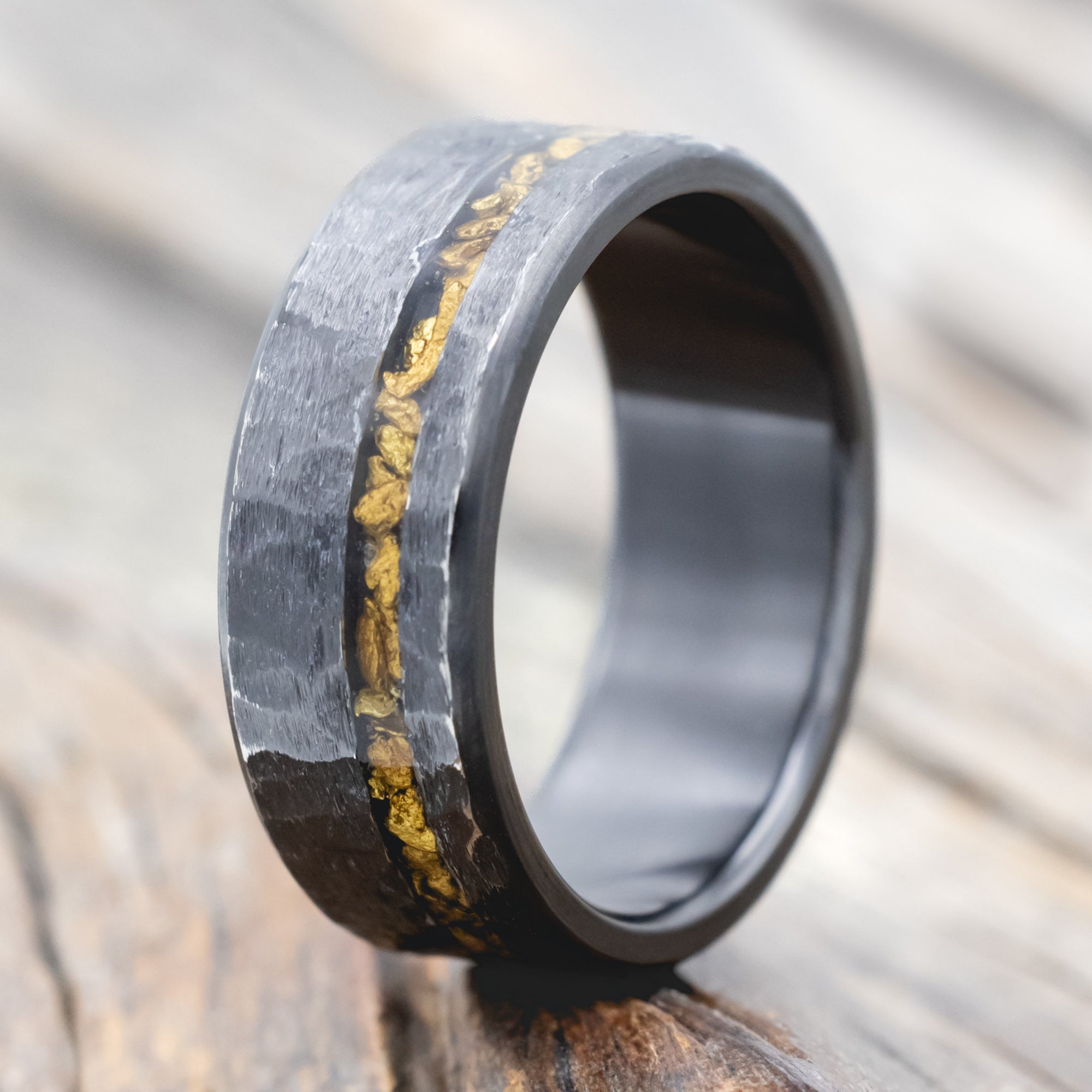 "VERTIGO" - GOLD NUGGET WEDDING RING WITH CUSTOM FINISH-Staghead Designs