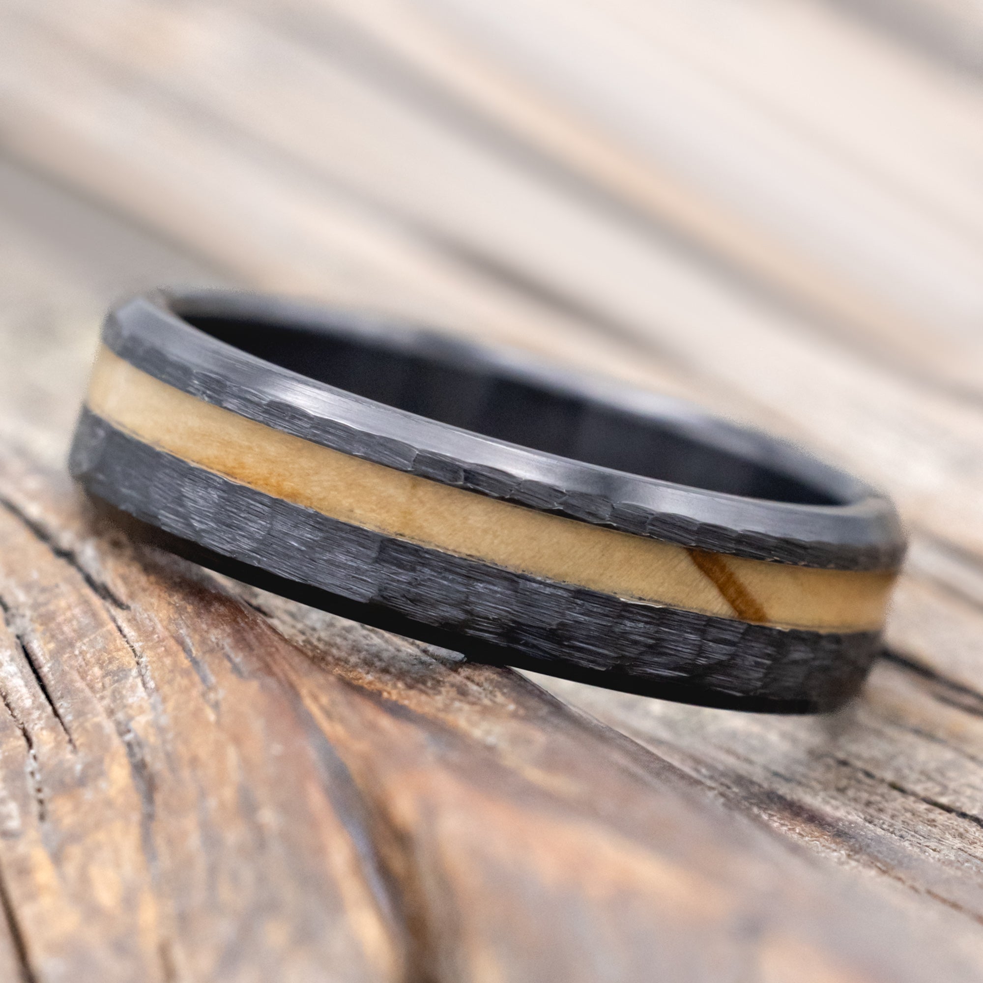 "VERTIGO" - HAMMERED OLIVE WOOD WEDDING BAND-Staghead Designs