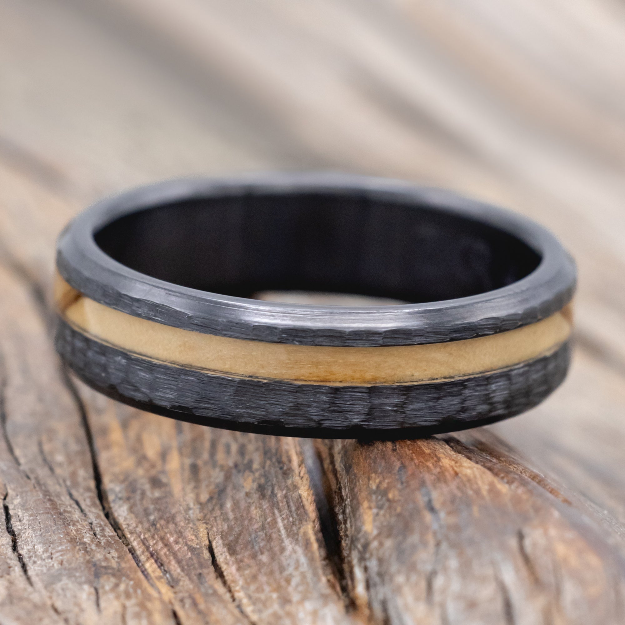 "VERTIGO" - HAMMERED OLIVE WOOD WEDDING BAND-Staghead Designs