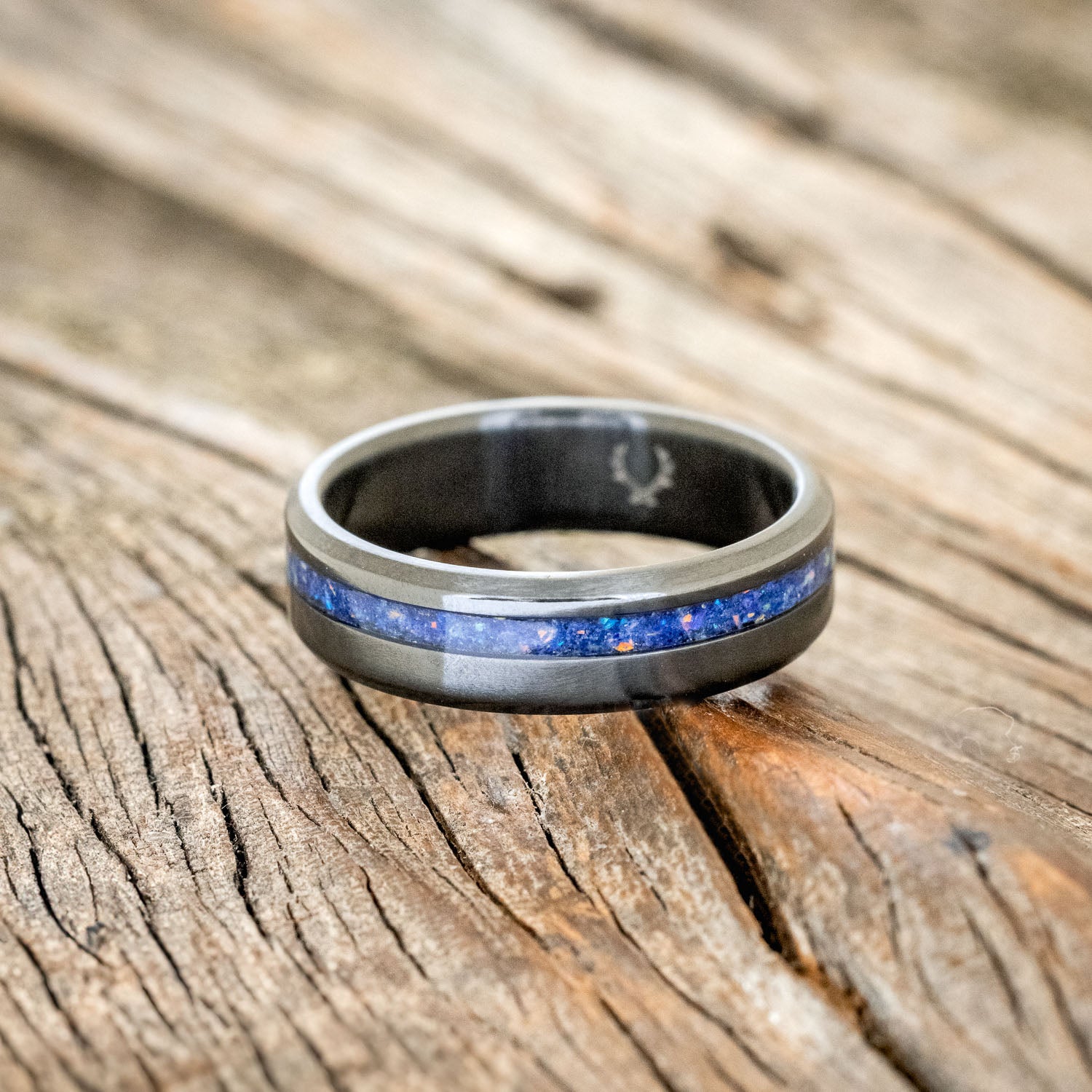 "VERTIGO" - LAPIS LAZULI WITH FIRE & ICE OPAL MIX WEDDING BAND-6
