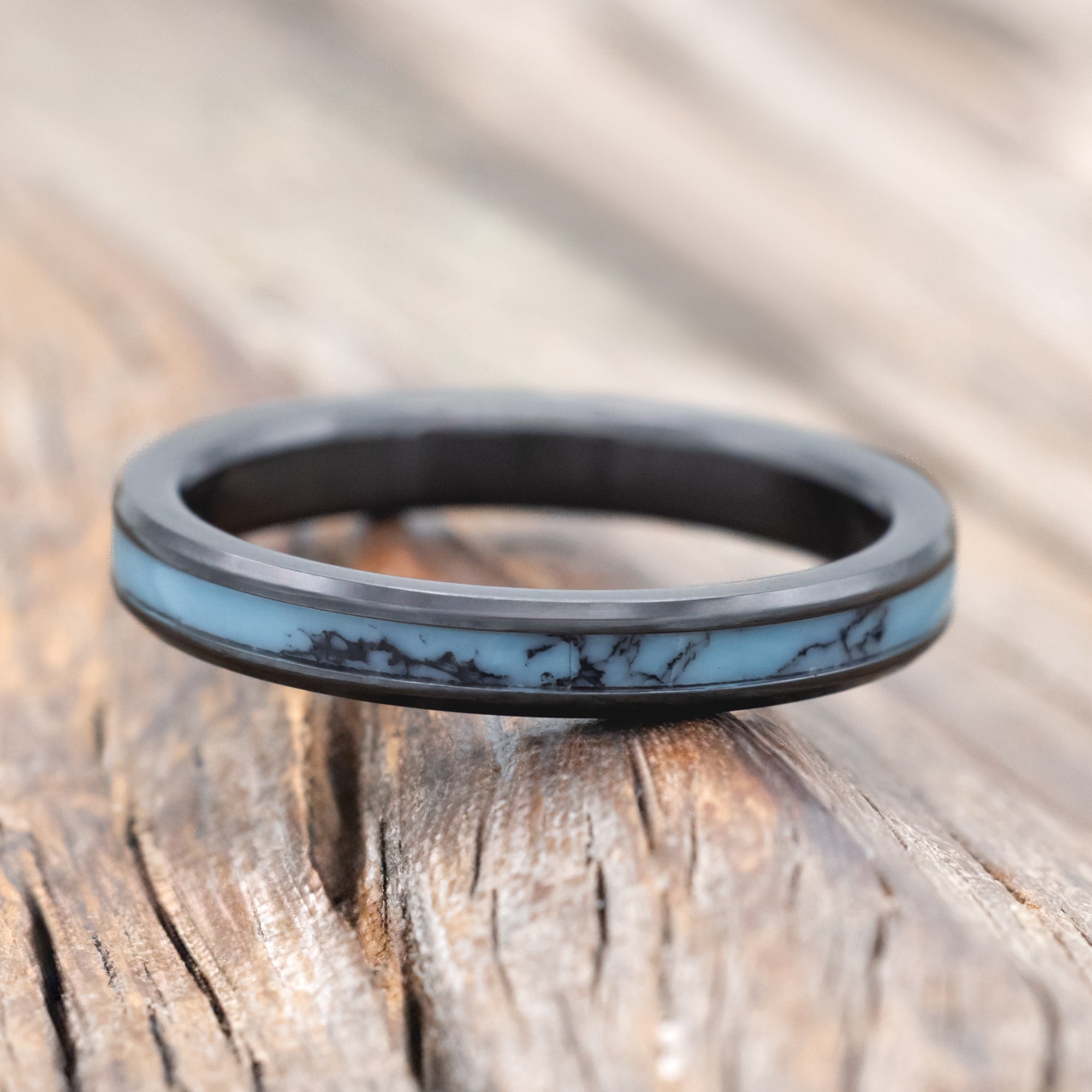 "ETERNA" - TURQUOISE & BLACK MATRIX TRUSTONE STACKING BAND-Staghead Designs