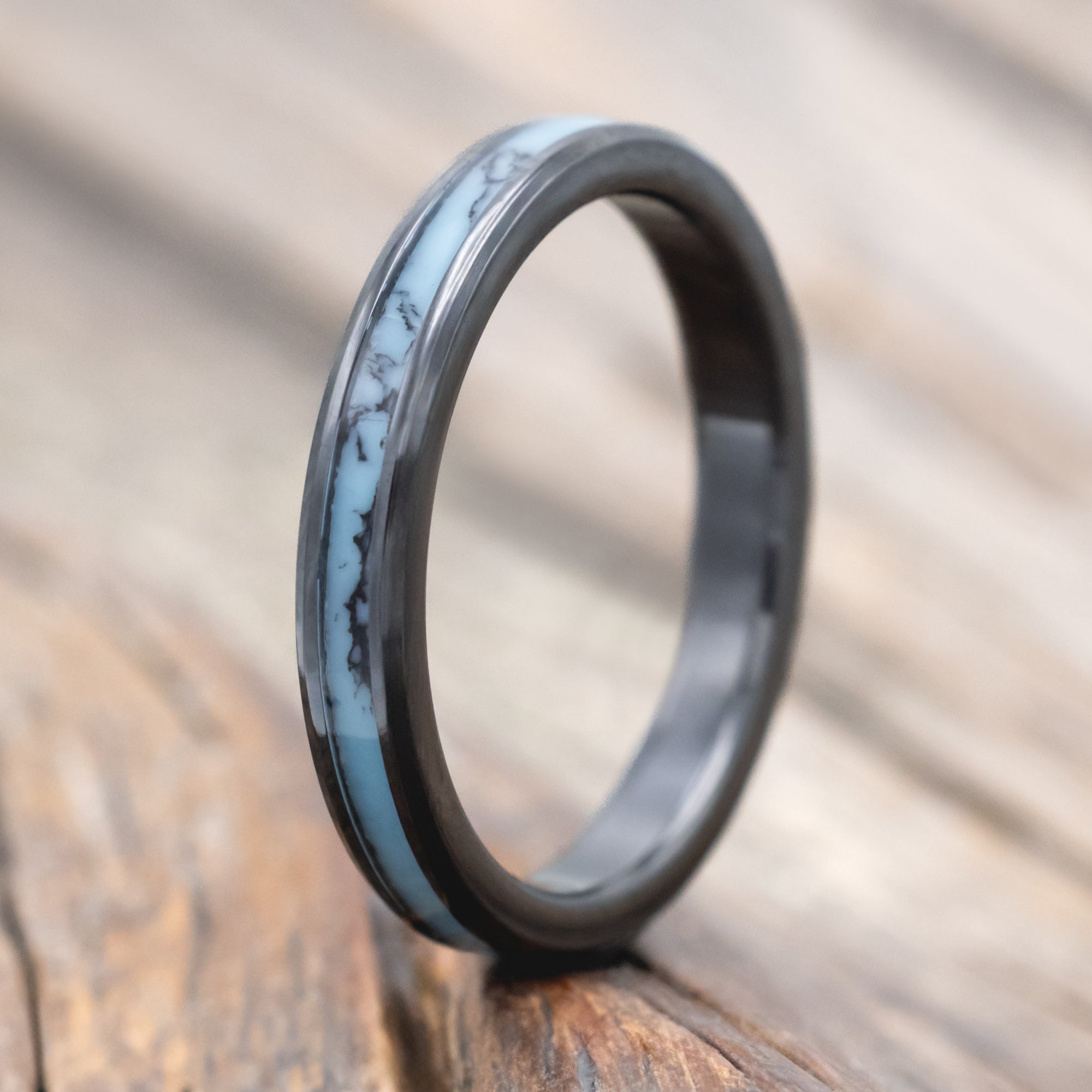 "ETERNA" - TURQUOISE & BLACK MATRIX TRUSTONE STACKING BAND-Staghead Designs