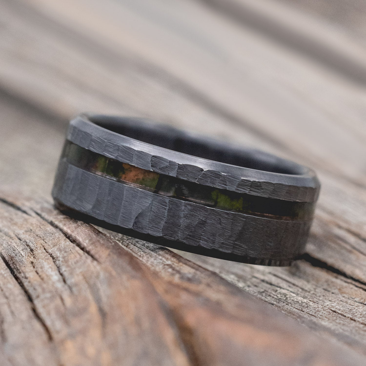 "VERTIGO" - MOSSY PATINA COPPER WEDDING BAND WITH A HAMMERED FINISH-Staghead Designs