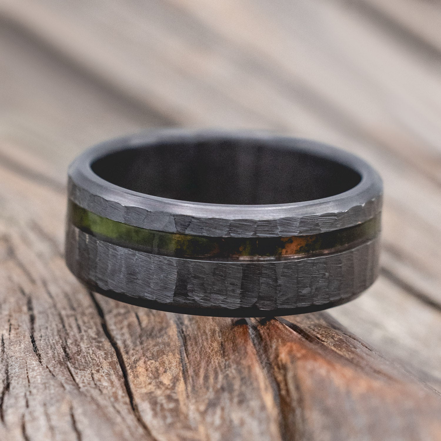 "VERTIGO" - MOSSY PATINA COPPER WEDDING BAND WITH A HAMMERED FINISH-Staghead Designs