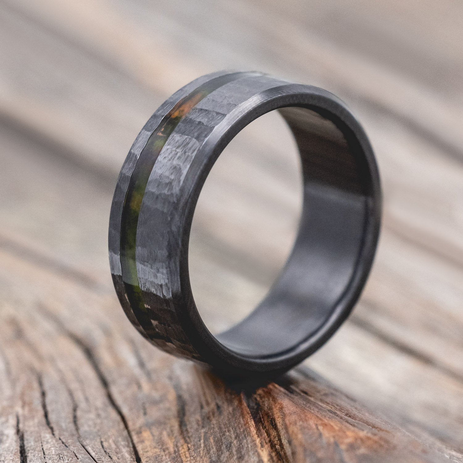 "VERTIGO" - MOSSY PATINA COPPER WEDDING BAND WITH A HAMMERED FINISH-Staghead Designs