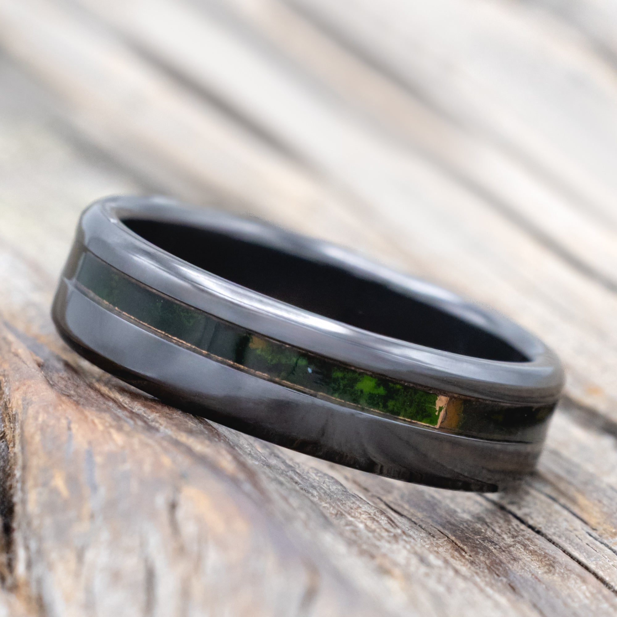"Vertigo" - Mossy Patina Copper Wedding Band With Custom Finish-Staghead Designs