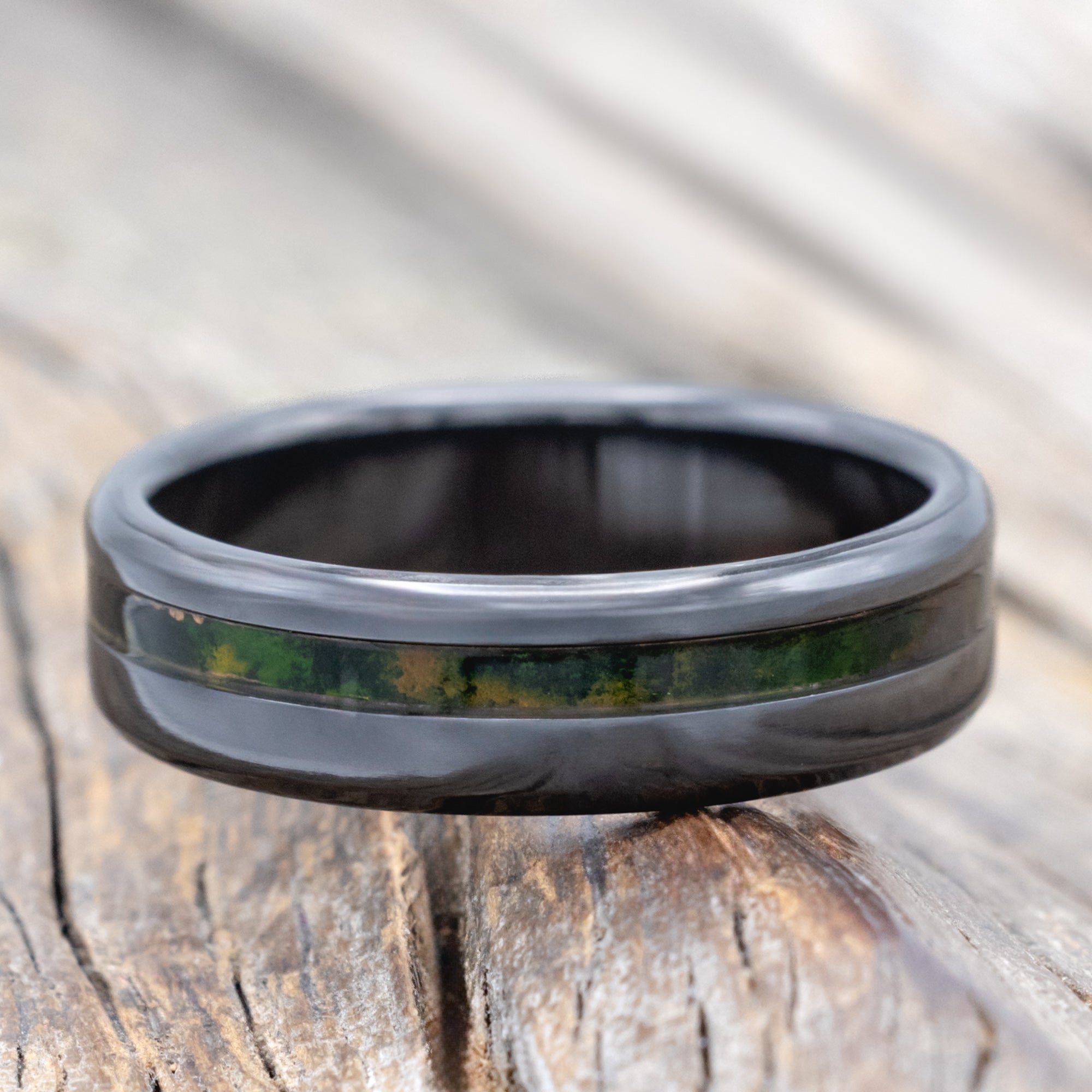 "Vertigo" - Mossy Patina Copper Wedding Band With Custom Finish-Staghead Designs