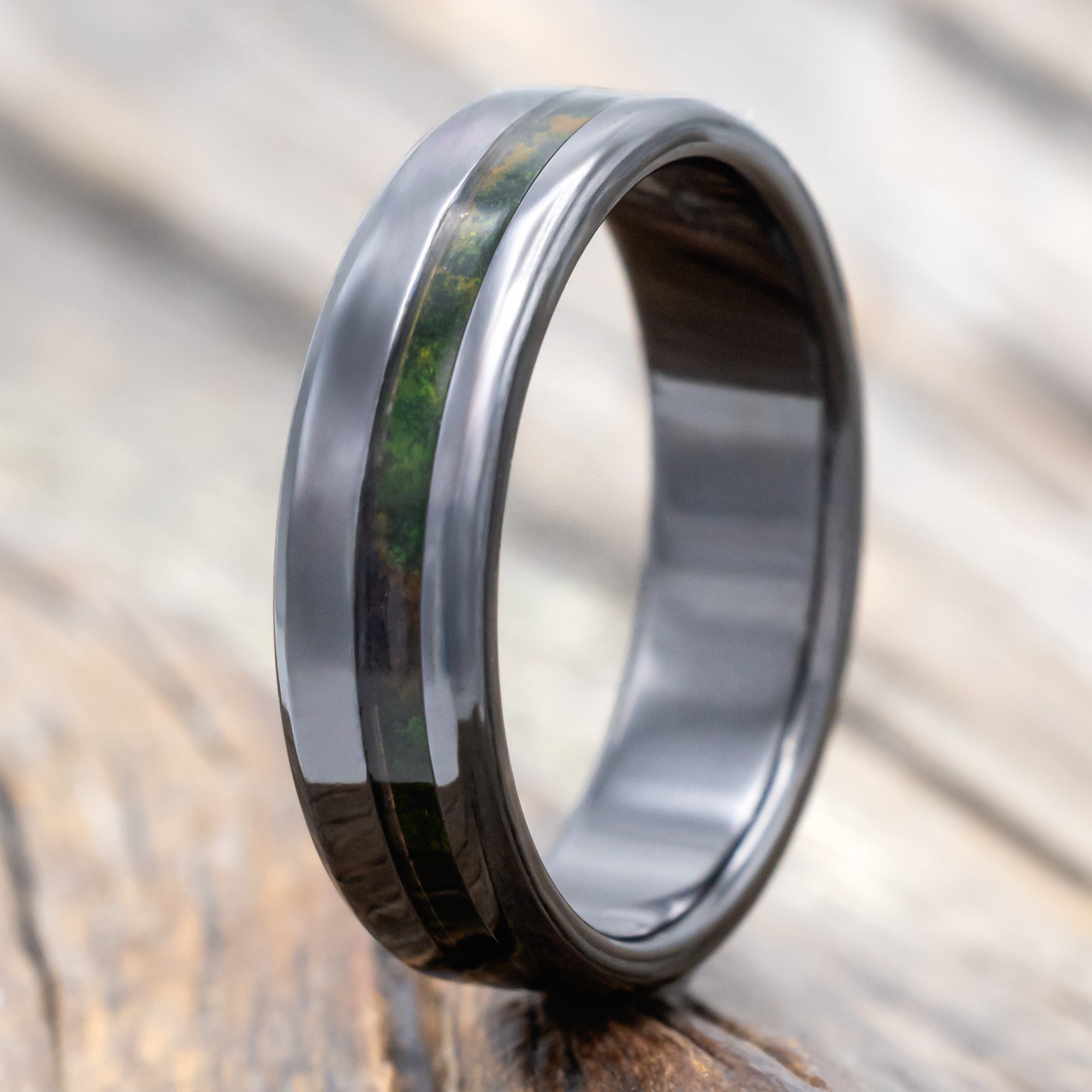 "Vertigo" - Mossy Patina Copper Wedding Band With Custom Finish-Staghead Designs