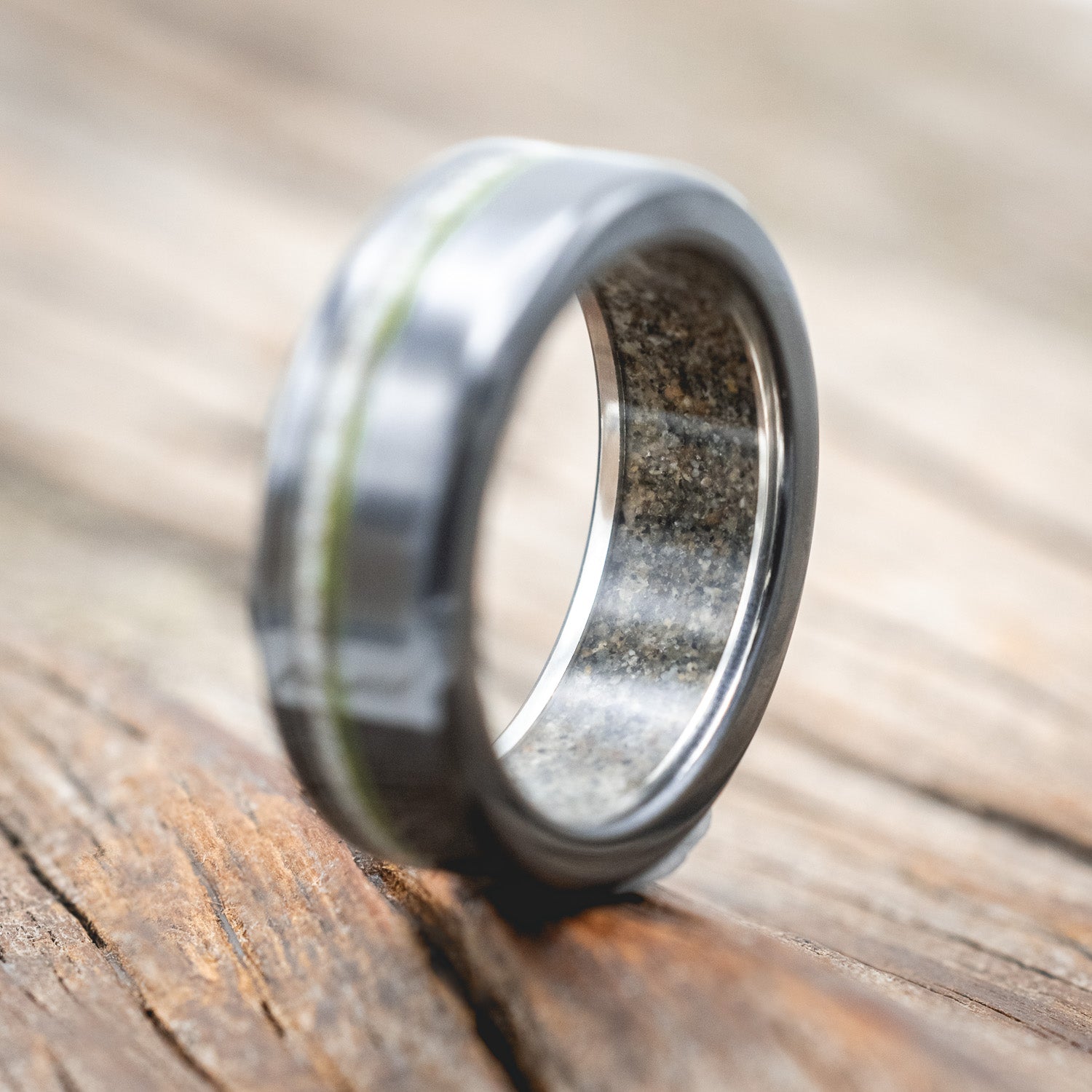 "VERTIGO" - MOSS & ANTLER INLAYS WITH SAND LINING WEDDING MATCHING SET-Staghead Designs