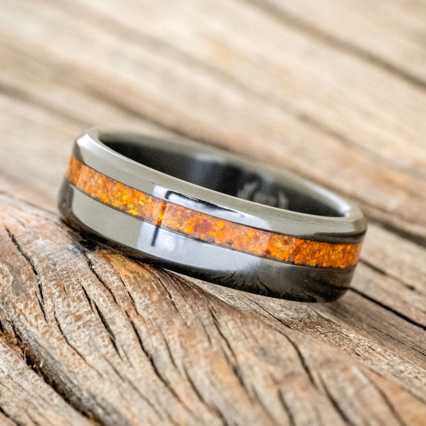 "VERTIGO" - ORANGE OPAL WEDDING RING-5