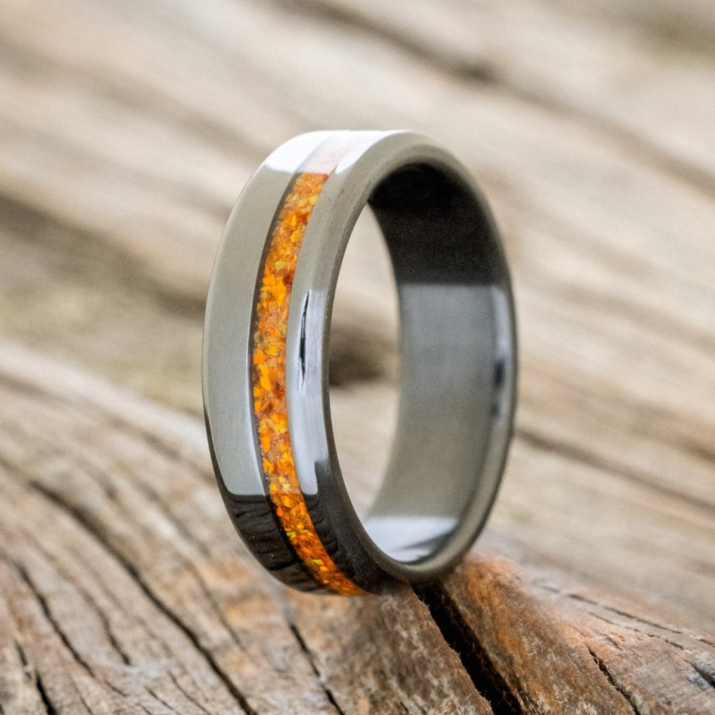 "VERTIGO" - ORANGE OPAL WEDDING RING-4
