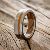 "VERTIGO" - IRONWOOD LINING & INLAY WEDDING RING - BLACK ZIRCONIUM - SIZE 6 3/4-6