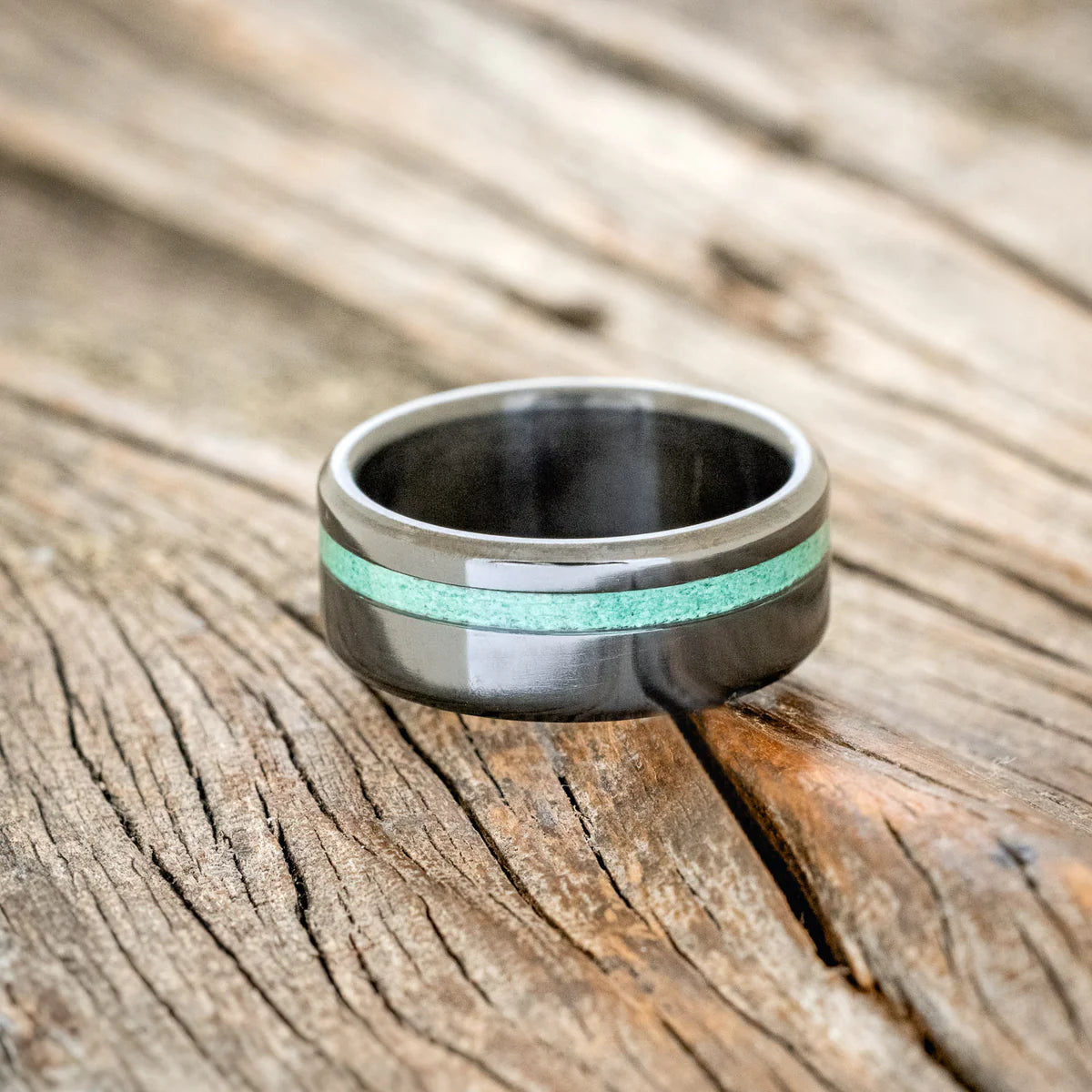 "VERTIGO" - MALACHITE WEDDING BAND - BLACK ZIRCONIUM - SIZE 8 1/2-Staghead Designs