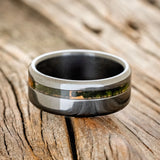 "VERTIGO" - MOSSY PATINA COPPER WEDDING BAND - BLACK ZIRCONIUM - SIZE 9 3/4-3