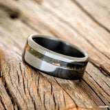 "VERTIGO" - MOSSY PATINA COPPER WEDDING BAND - BLACK ZIRCONIUM - SIZE 9 3/4-2