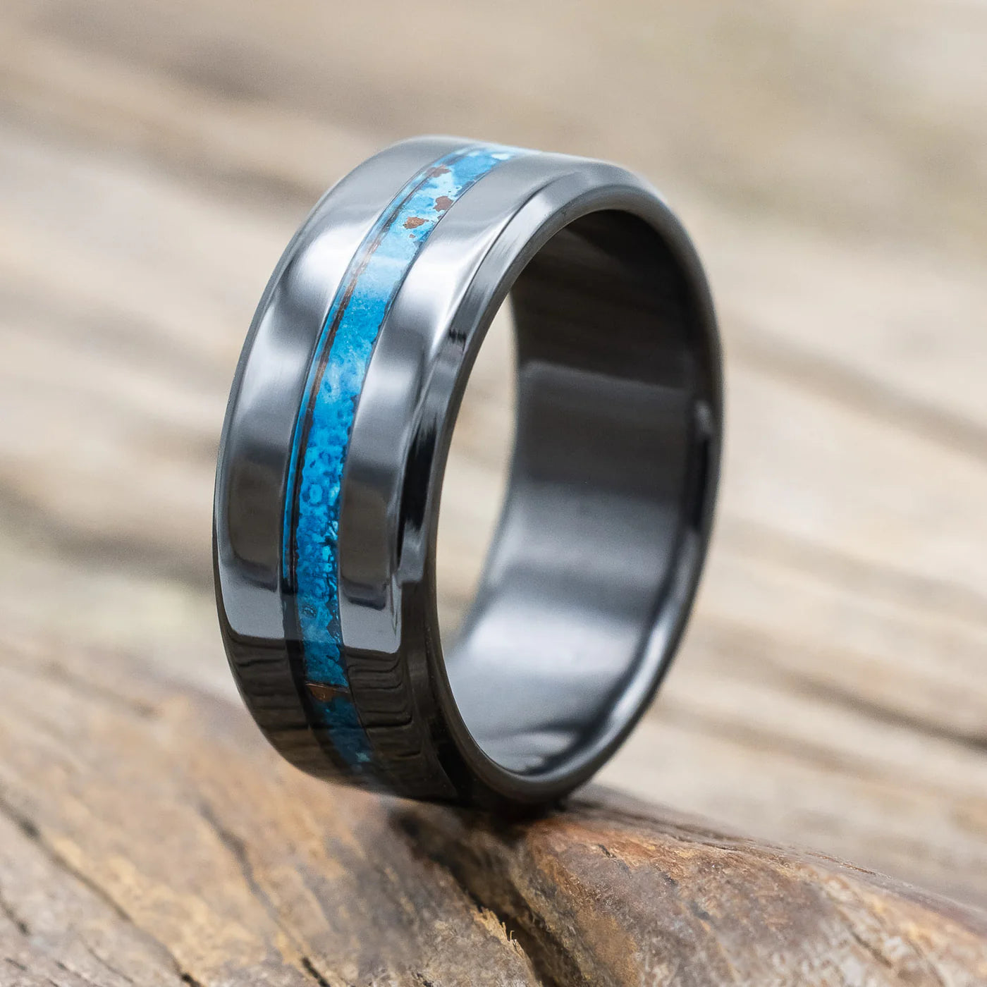 NIRVANA" - CENTERED PATINA COPPER WEDDING BAND - BLACK ZIRCONIUM - SIZE 9 1/2-Staghead Designs