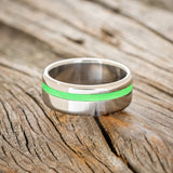 "VERTIGO" - GREEN GLOW IN THE DARK INLAY WEDDING BAND-6