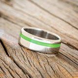 "VERTIGO" - GREEN GLOW IN THE DARK INLAY WEDDING BAND - TITANIUM - SIZE 10-2