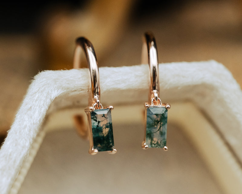 BAGUETTE MOSS AGATE HUGGIES EARRINGS IN 14K GOLD-BaguetteMossAgateHuggies-5