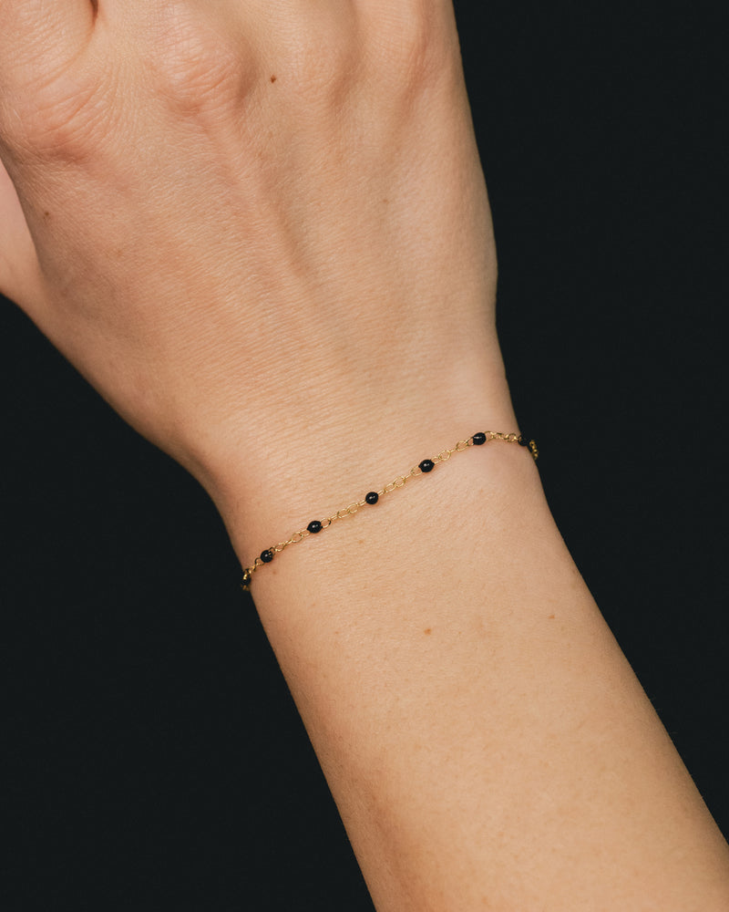 BLACK ENAMEL BEAD PIATTO CHAIN BRACELET IN 14K YELLOW GOLD-5