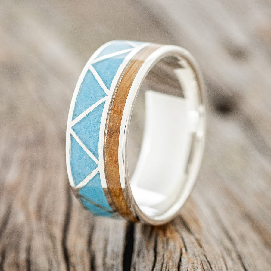 "CADENCE" - WHISKEY BARREL & TURQUOISE WEDDING BAND-1