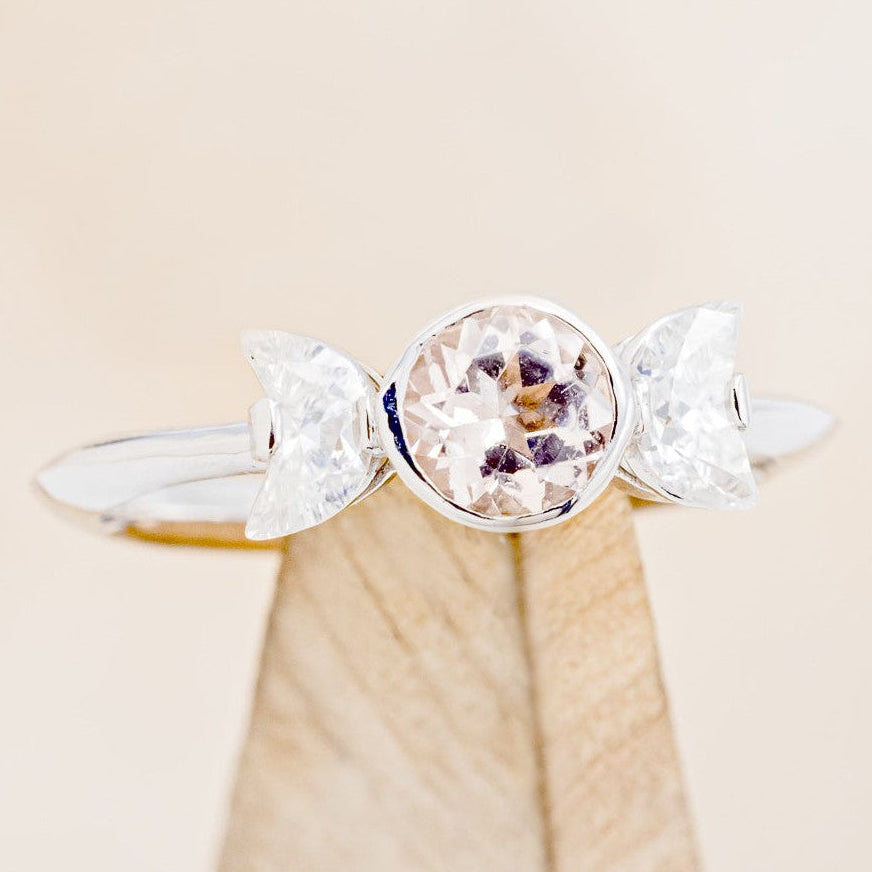 "CANDI" - MORGANITE ENGAGEMENT RING WITH TWO CRESCENT MOON MOISSANITE ACCENTS-1