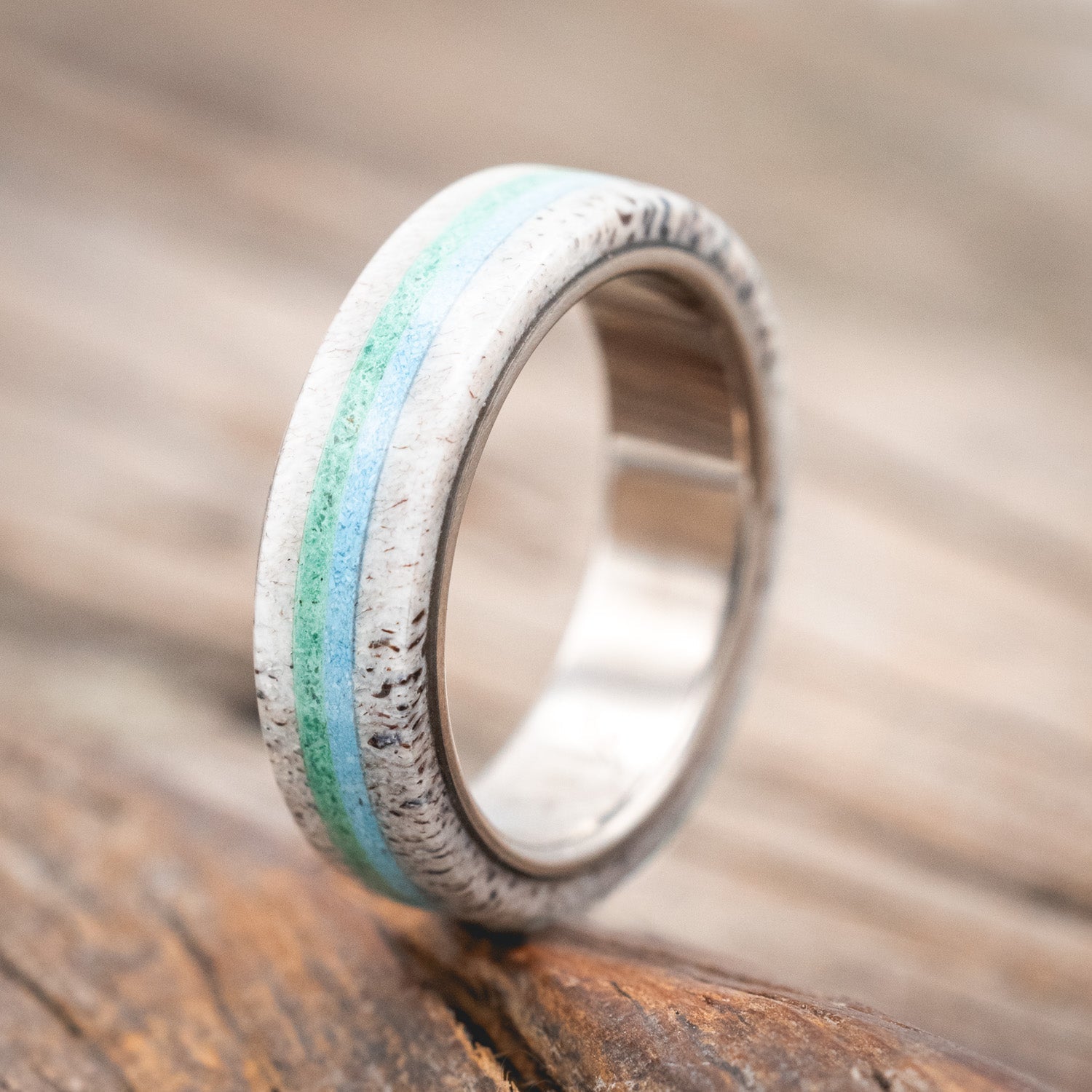 "CANYON" - MALACHITE, ANTLER & TURQUOISE WEDDING BAND-Staghead Designs