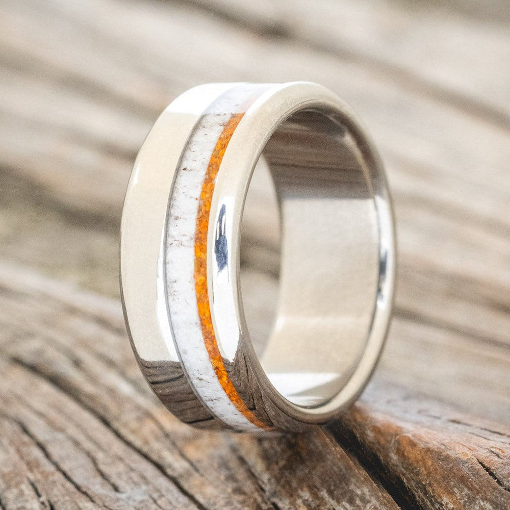 "CASTOR" - ELK ANTLER & ORANGE OPAL WEDDING RING-1