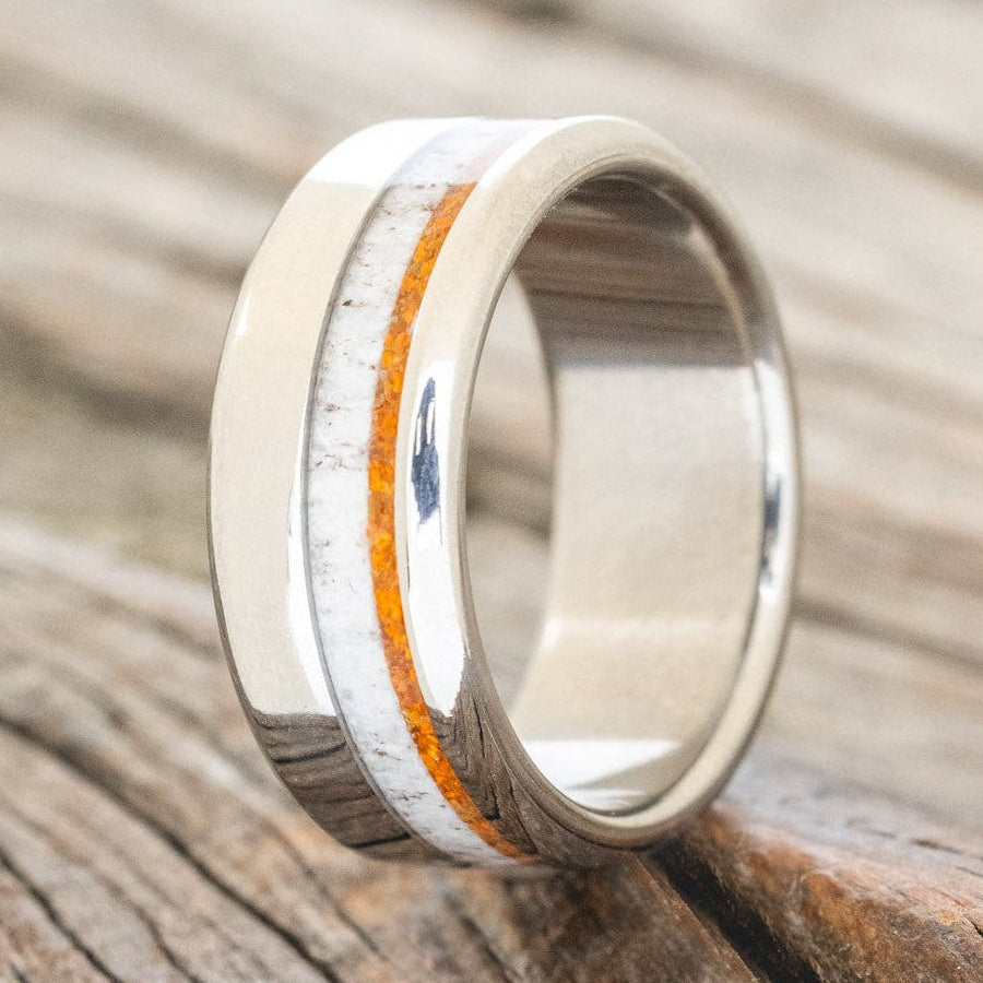 "CASTOR" - ELK ANTLER & ORANGE OPAL WEDDING RING-1