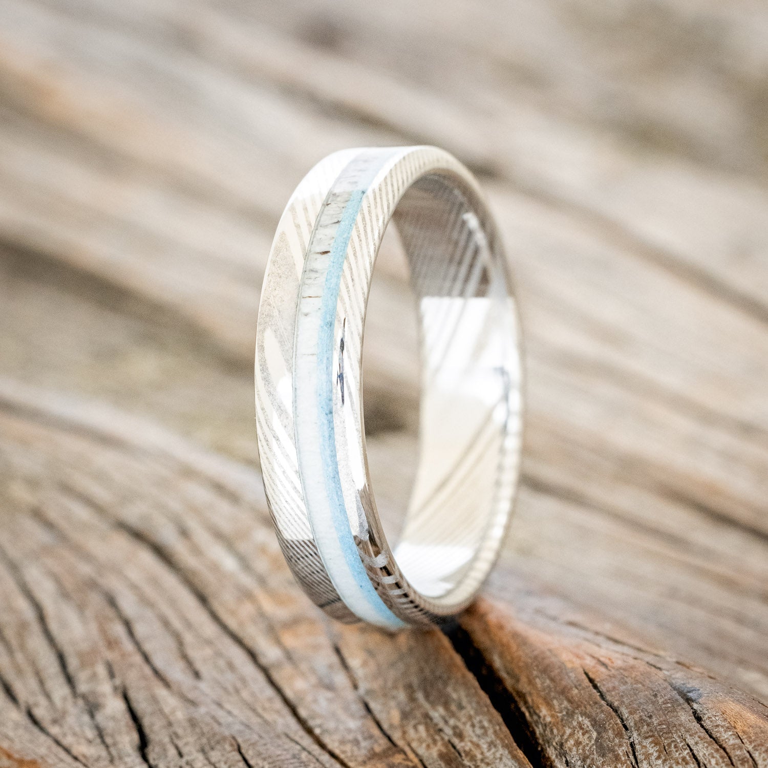 "CASTOR" - ELK ANTLER & TURQUOISE WEDDING BAND-1