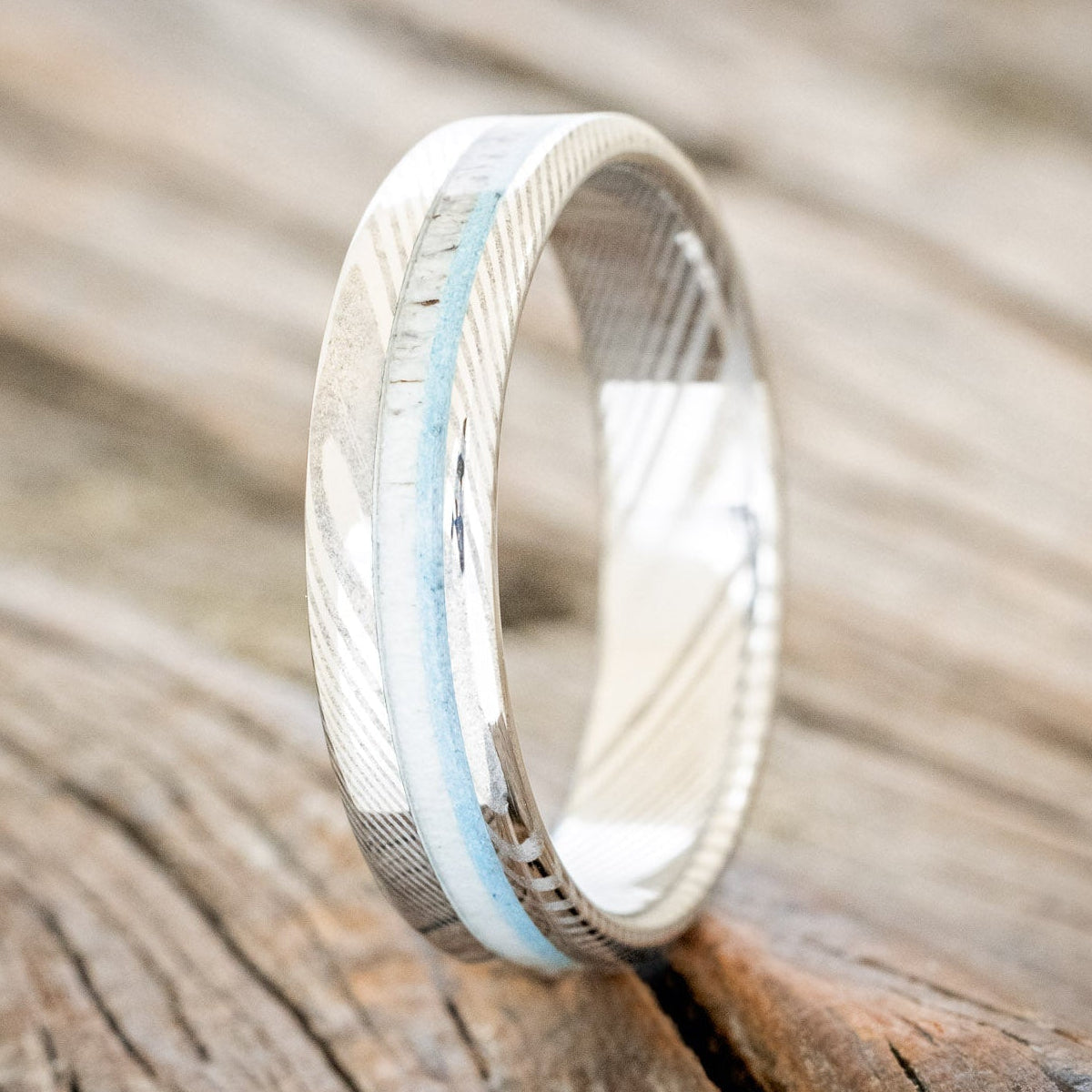 "Castor" - Elk Antler & Turquoise Wedding Band-Staghead Designs