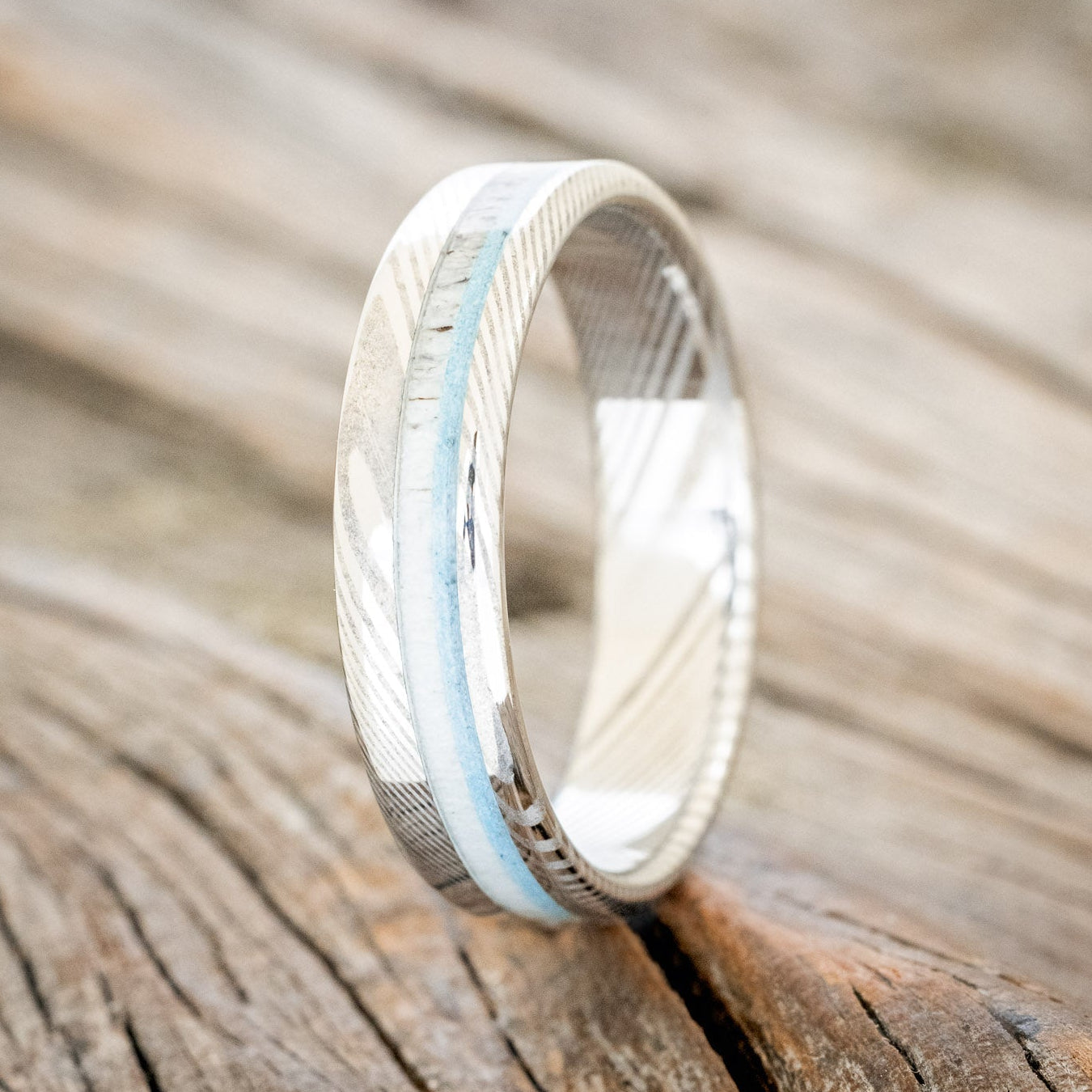 "Castor" - Elk Antler & Turquoise Wedding Band-Staghead Designs
