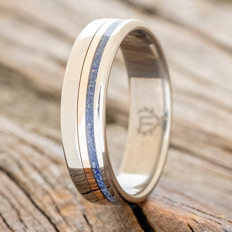 "CASTOR" - LAPIS LAZULI & A 14K GOLD INLAY WEDDING RING-1