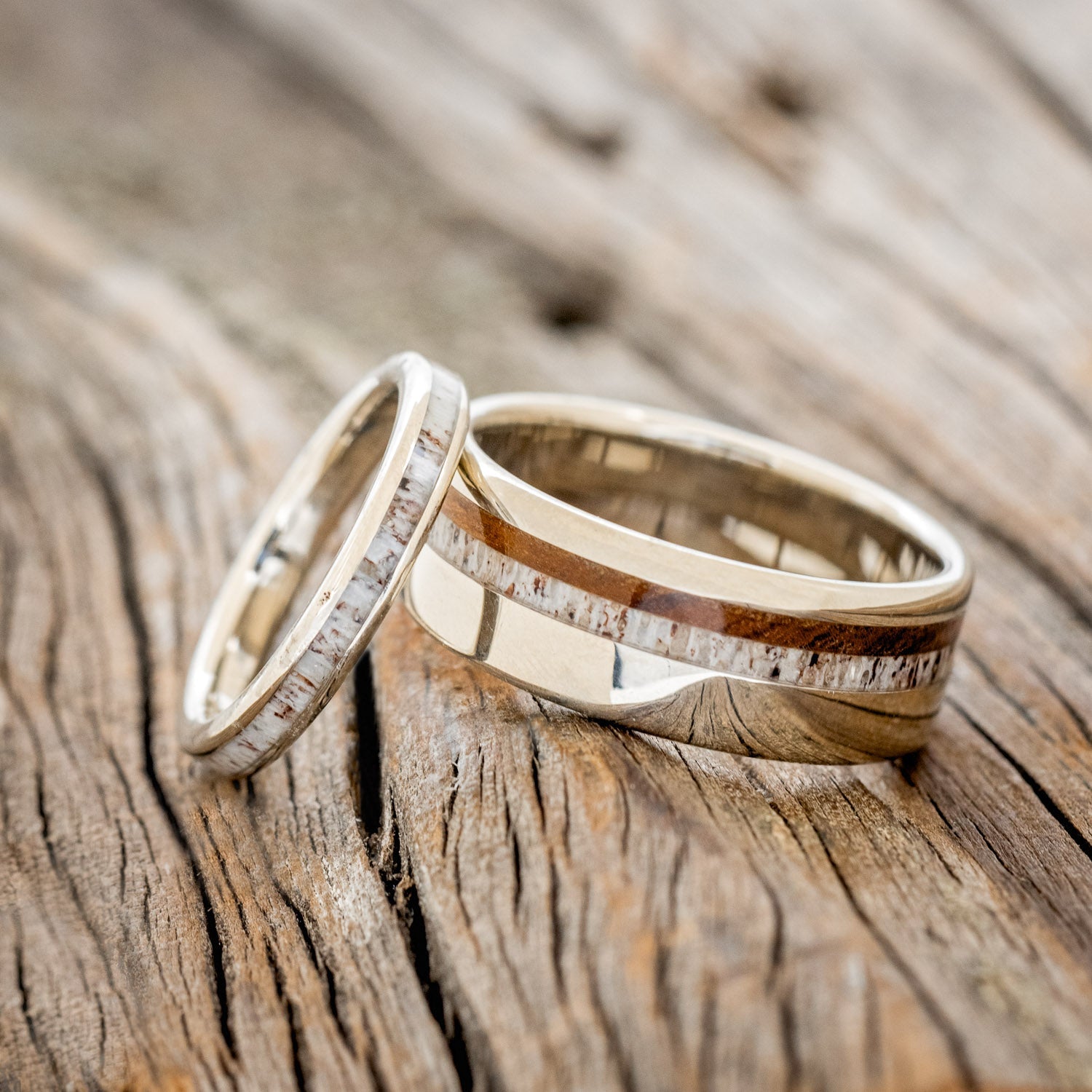"CASTOR" - MATCHING SET OF IRONWOOD & ANTLER WEDDING BANDS-1