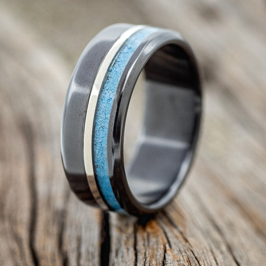 "CASTOR" - TURQUOISE & 14K GOLD INLAY WEDDING RING-1