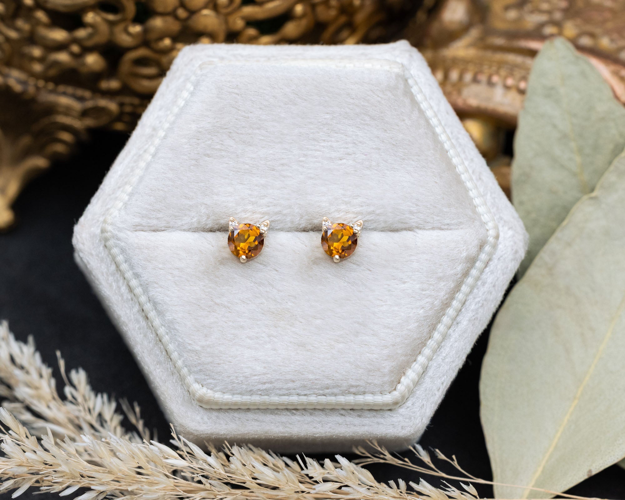 CAT STUD EARRINGS WITH DIAMOND ACCENTS-Staghead Designs