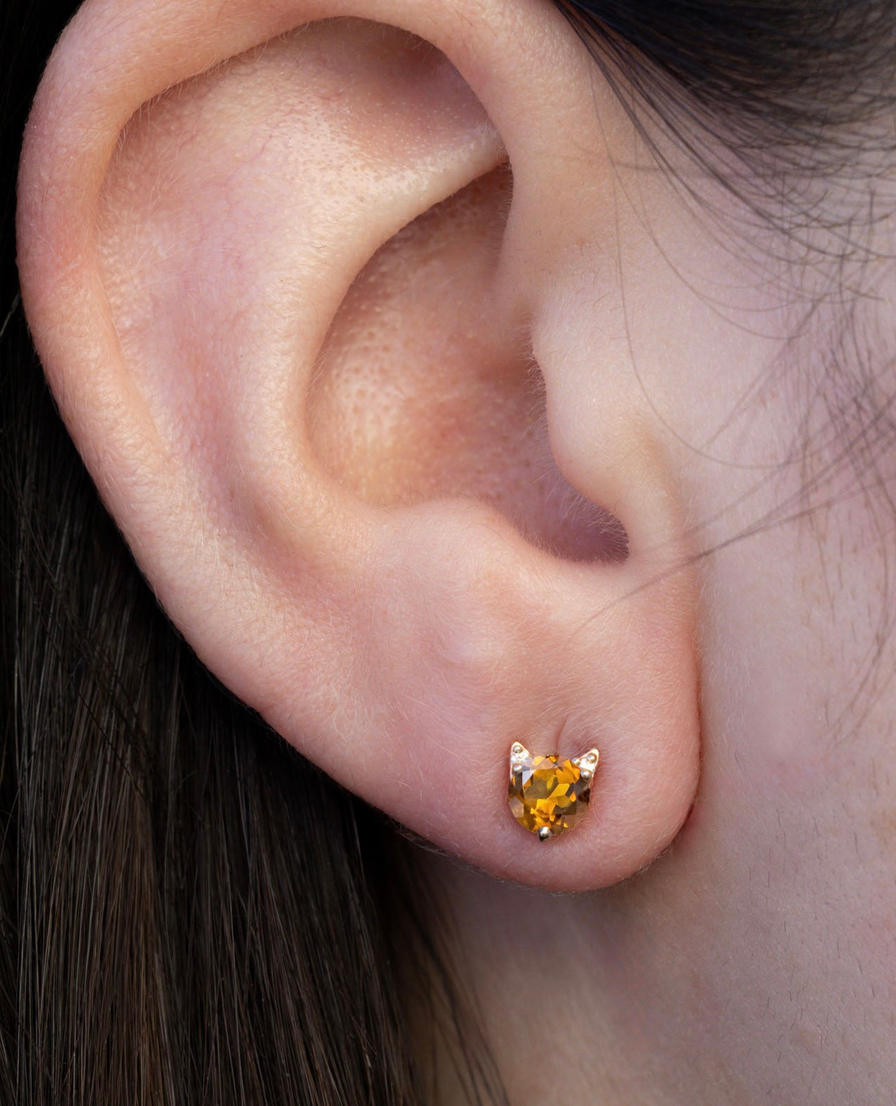 CAT STUD EARRINGS WITH DIAMOND ACCENTS-Staghead Designs