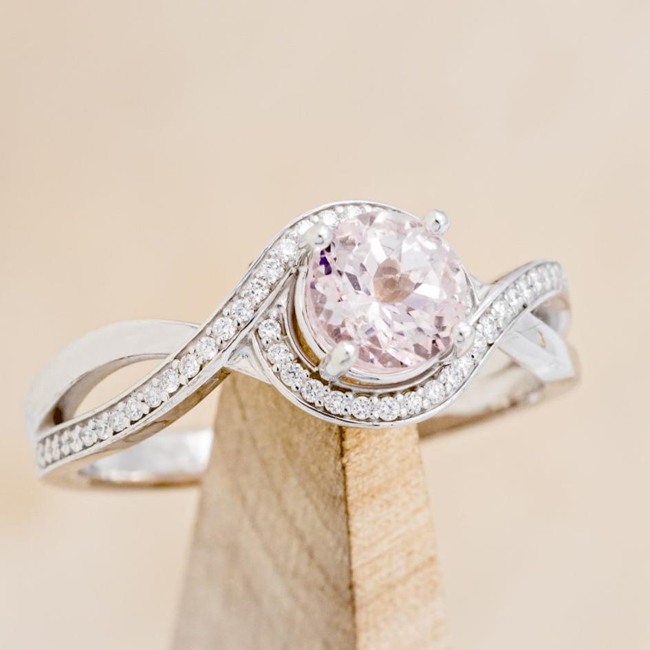 "CHARLOTTE" - ROUND CUT MORGANITE ENGAGEMENT RING WITH DIAMOND ACCENTS-7