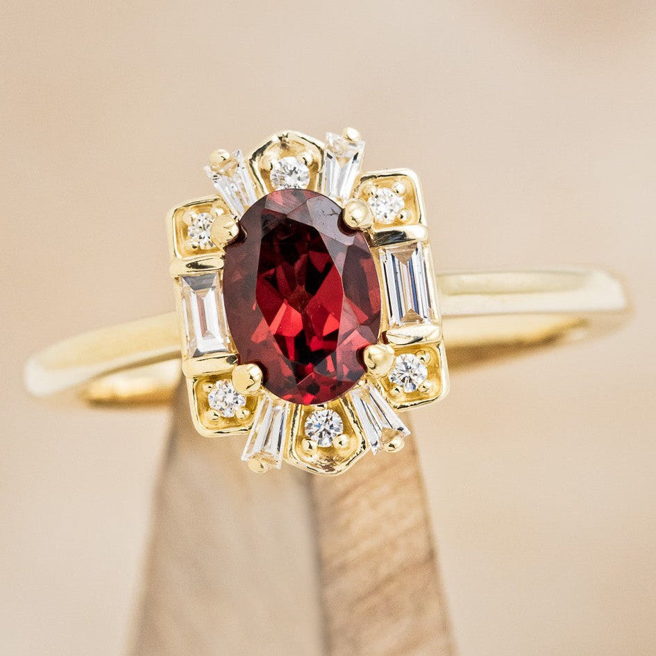 "CLEOPATRA" - OVAL GARNET ENGAGEMENT RING WITH DIAMOND ACCENTS-1