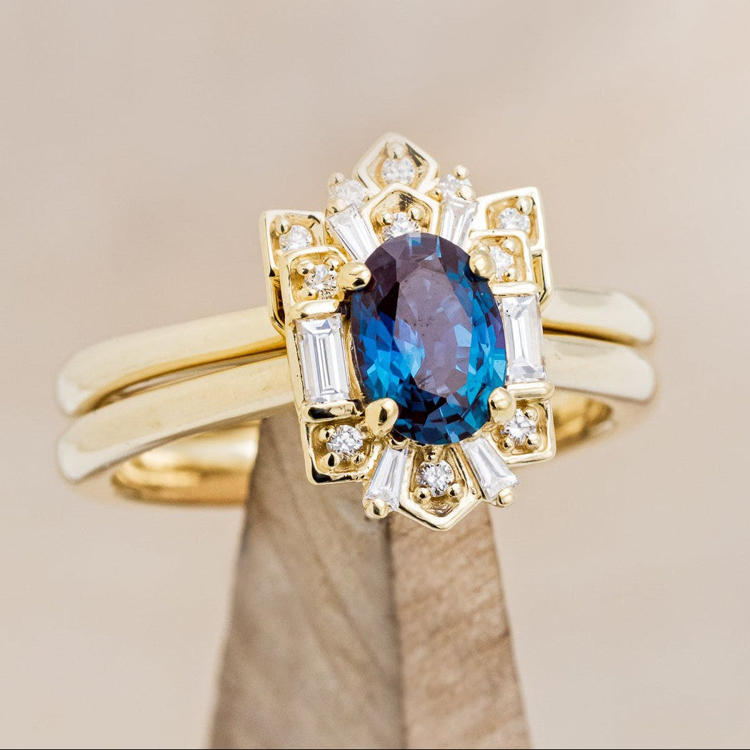 "CLEOPATRA" - OVAL LAB-GROWN ALEXANDRITE ENGAGEMENT RING WITH DIAMOND ACCENTS & TRACER-1