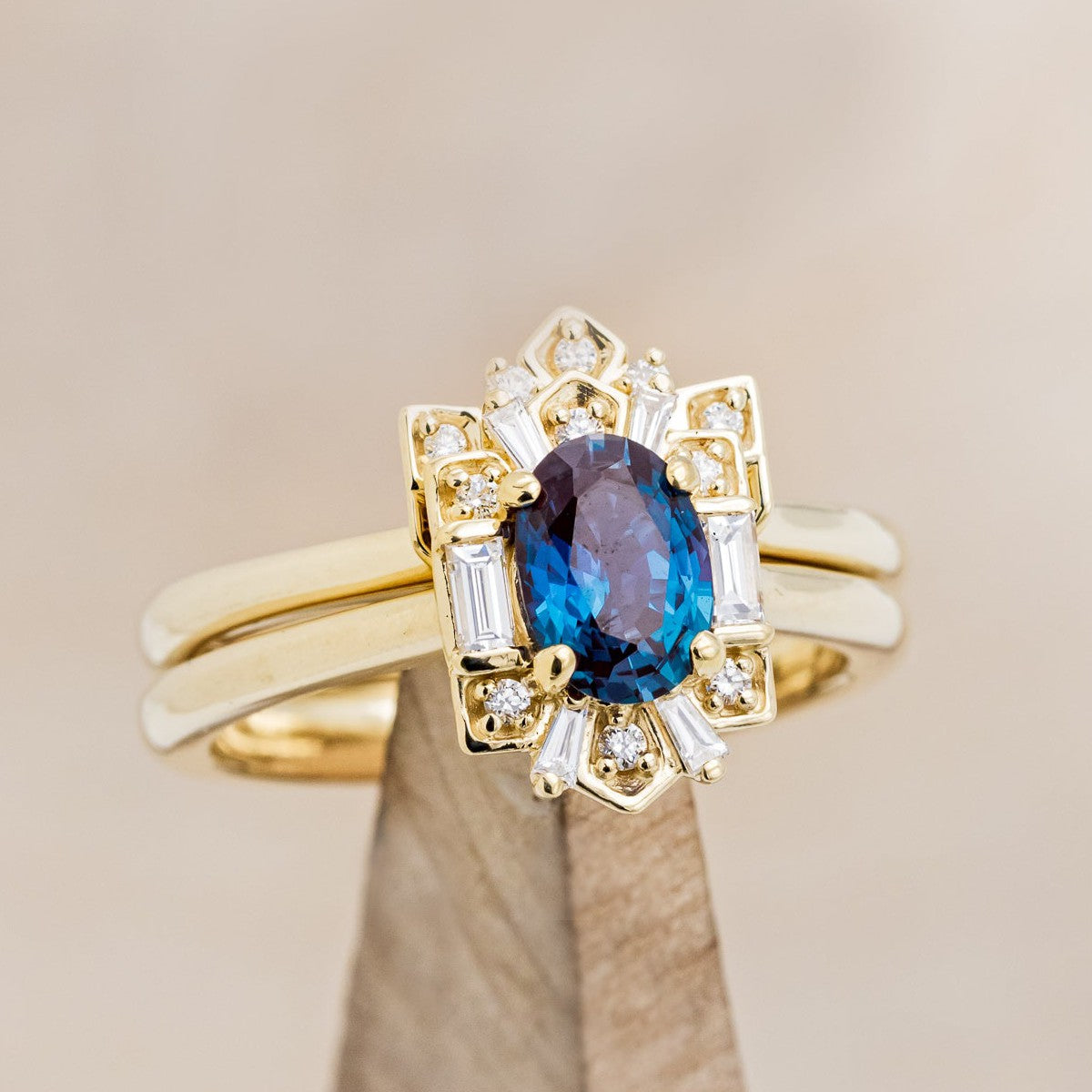 "CLEOPATRA" - OVAL LAB-GROWN ALEXANDRITE ENGAGEMENT RING WITH DIAMOND ACCENTS & TRACER-1