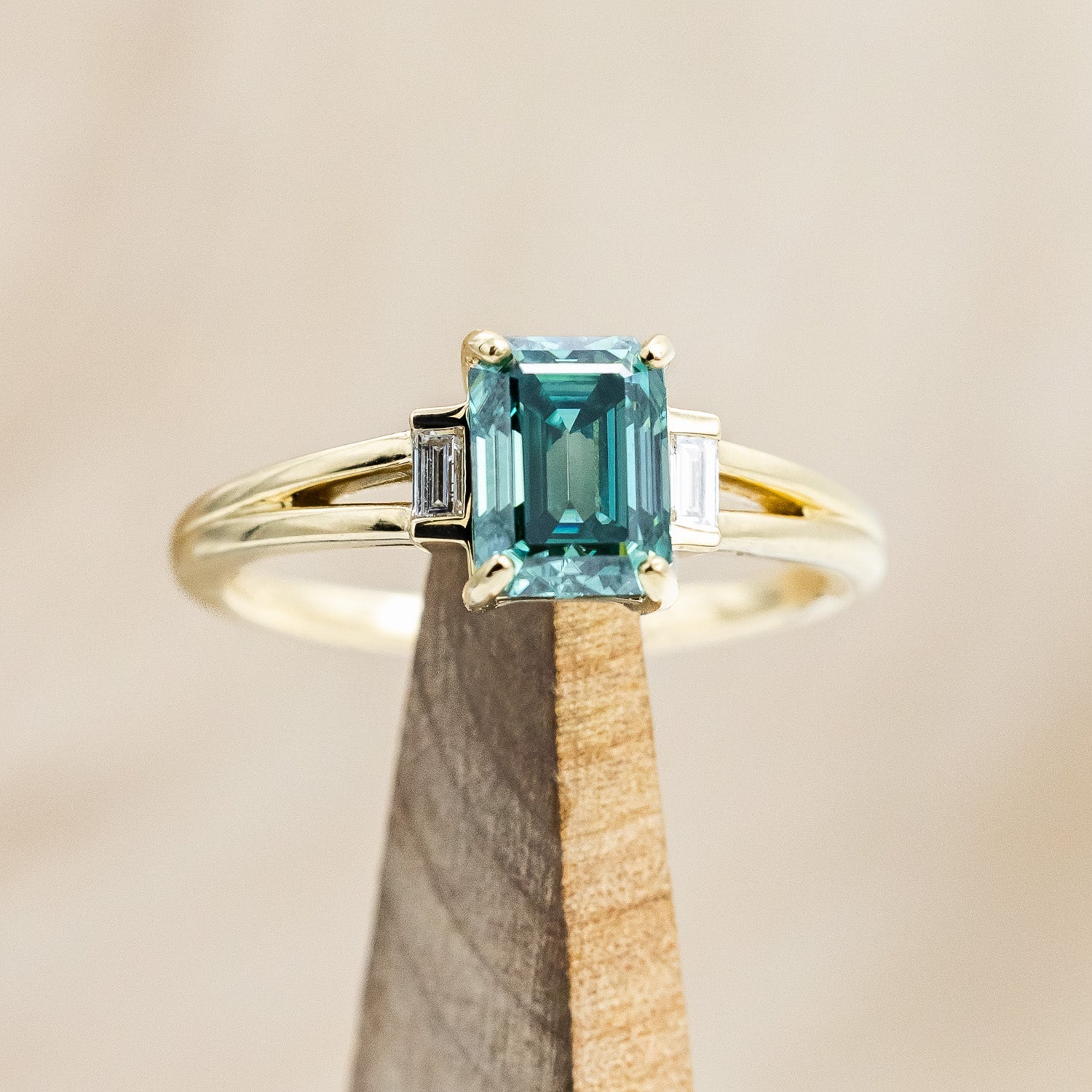 "CORELLA" - EMERALD CUT GREEN MOISSANITE ENGAGEMENT RING WITH DIAMOND ACCENTS-Staghead Designs