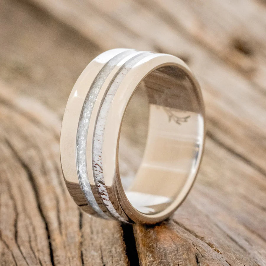 "COSMO" - ANTLER & DIAMOND DUST WEDDING BAND - TITANIUM - SIZE 7-Staghead Designs