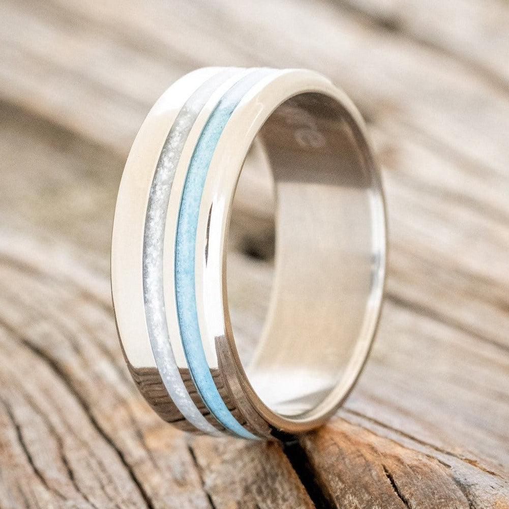 "COSMO" - DIAMOND DUST & TURQUOISE WEDDING BAND-1