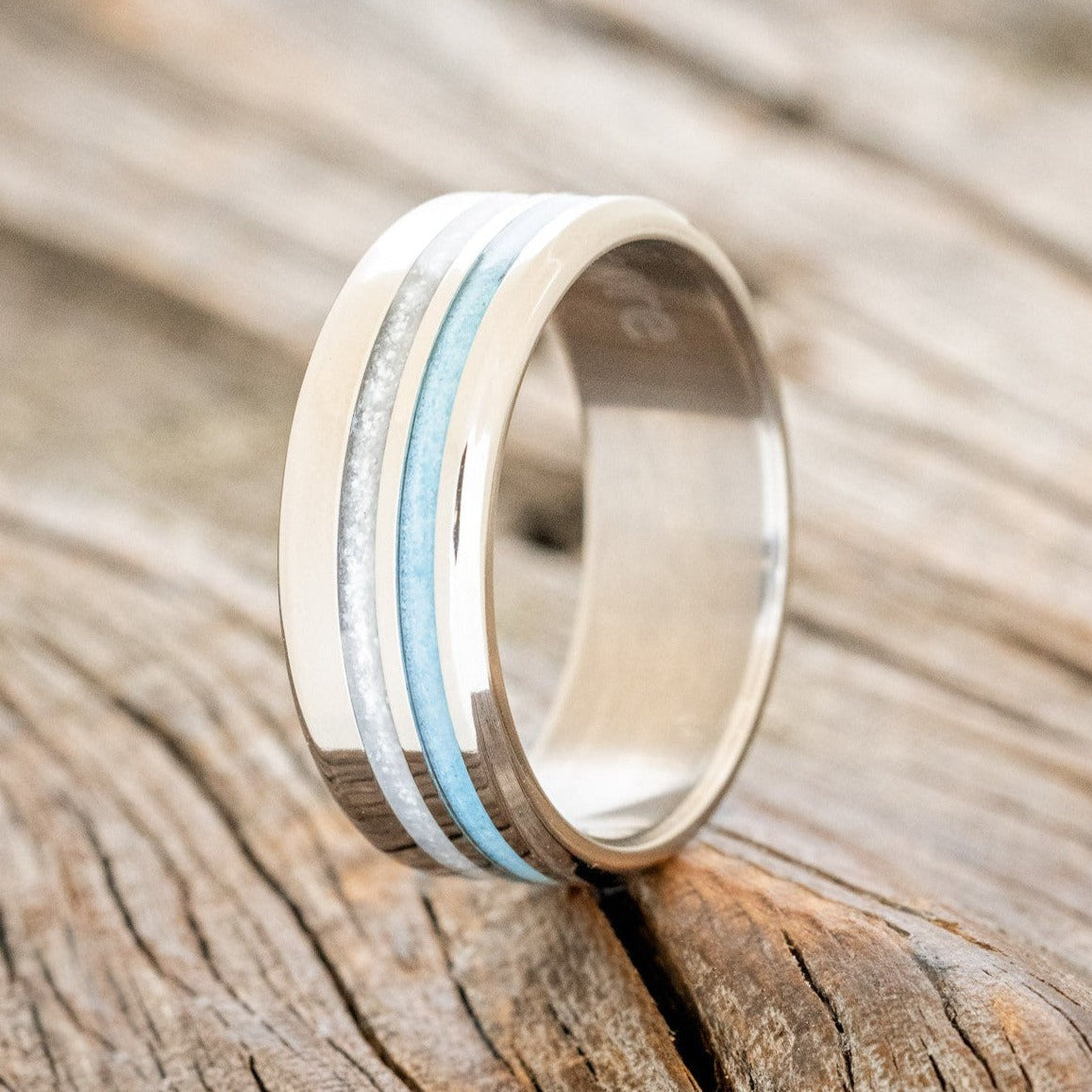 "COSMO" - DIAMOND DUST & TURQUOISE WEDDING BAND-1
