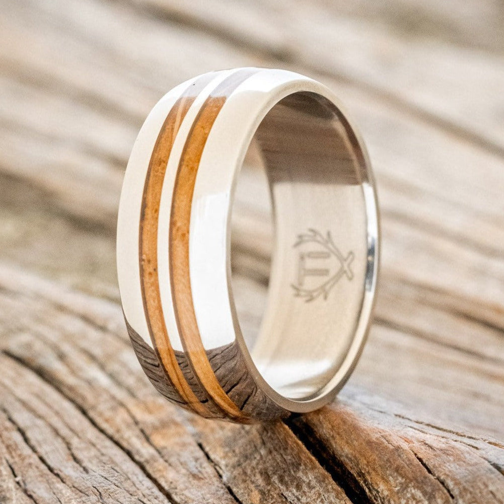"Cosmo" - Domed Whiskey Barrel Oak Wedding Ring-Staghead Designs