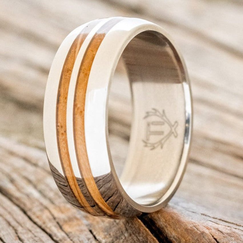 "Cosmo" - Domed Whiskey Barrel Oak Wedding Ring-Staghead Designs